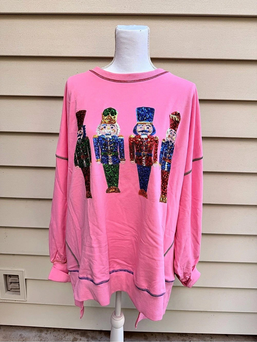 Fantastic Fawn Oversized Pink Sequin Nutcracker Sweatshirt